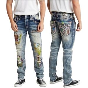 🆕️Rock Exhibition by Rock Revival LE Ruth Distressed SlimTaper Jeans. W40x32L.